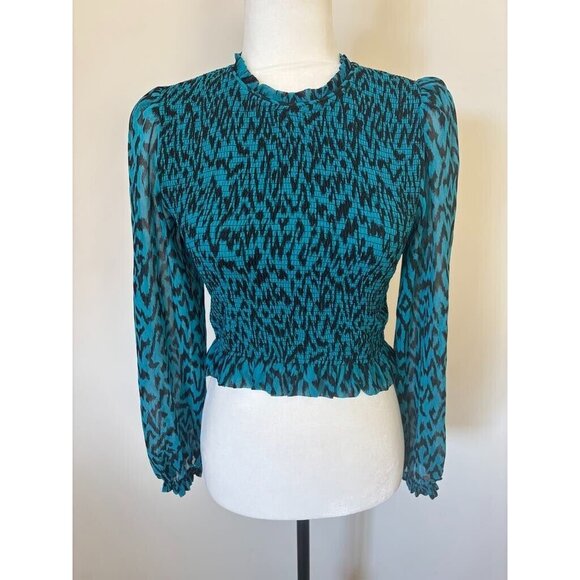 ARITZIA WILFRED Lilith Cropped Smocked  Top Blouse Size Small Meridian Teal - Picture 2 of 9